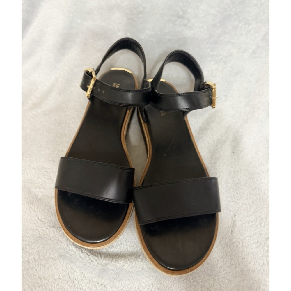 MICHAEL KORS Women Sz 9 M Richie Platform Espadrille Sandal Black Gold - Picture 2 of 7